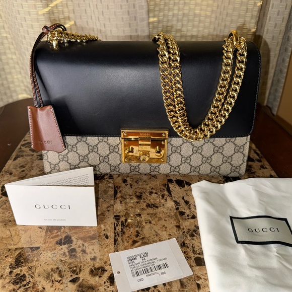 Gucci Padlock Medium GG Supreme Shoulder Bag - Leather, Gold Chain, Near-Mint - Picture 11 of 12